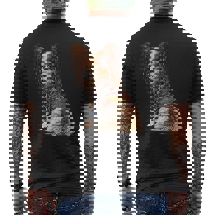 パピヨン犬 日本の伝統的なドラゴンタトゥー イレズミ メンズTシャツ バックプリント