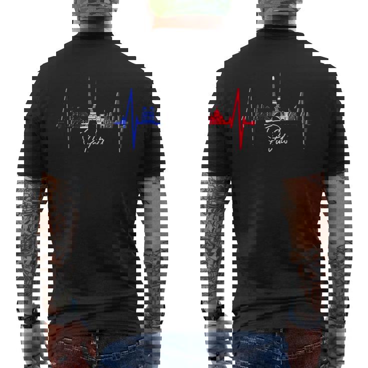 パリのスカイライン ハートビート 愛 エッフェル塔 愛 フランスi Love Paris メンズTシャツ バックプリント