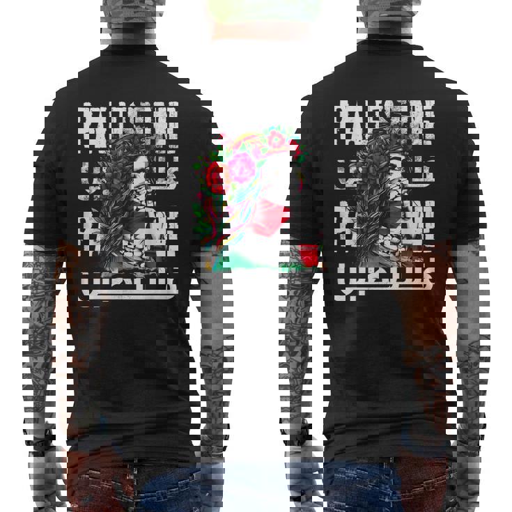 パレスチナのバンダナを持つパレスチナの少女 パレスチナ人 メンズTシャツ バックプリント