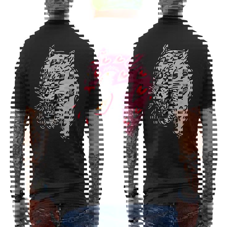 パンサーピンク×ハートラブトラディショナルフラッシュ メンズTシャツ バックプリント