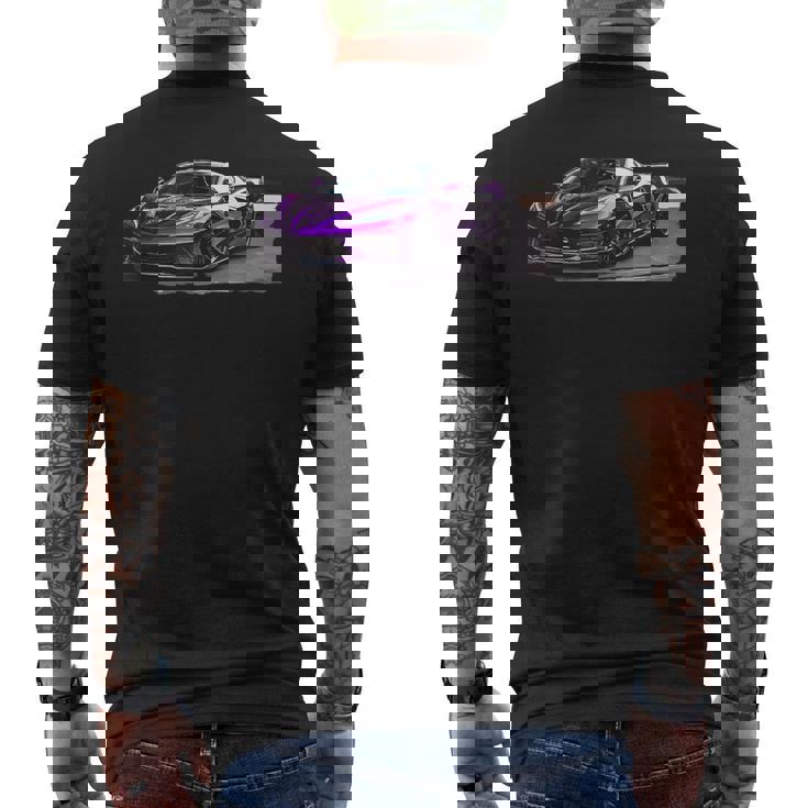 パープル C8 ドライブウェイ スー レースカー マッスルカー スポーツカー C8 メンズTシャツ バックプリント