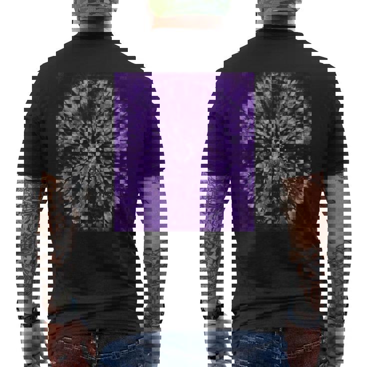 パープルバティックタイダイ ボヘミアンパターン メンズTシャツ バックプリント