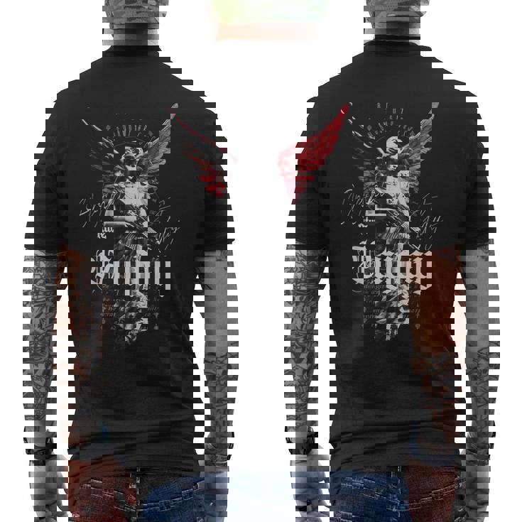 ヒップホップ Y2k ヴィンテージ ヒップスター エッジの効いたアーバン ストリートウェア エンジェル メンズTシャツ バックプリント