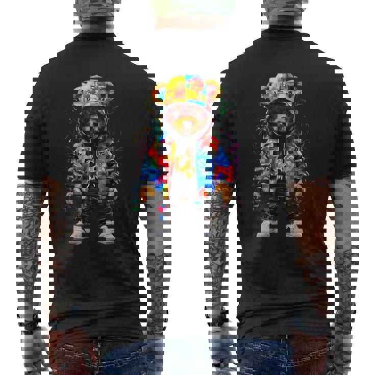 ヒップホップ テディベア カラフル テディベア グラフィック メンズTシャツ バックプリント