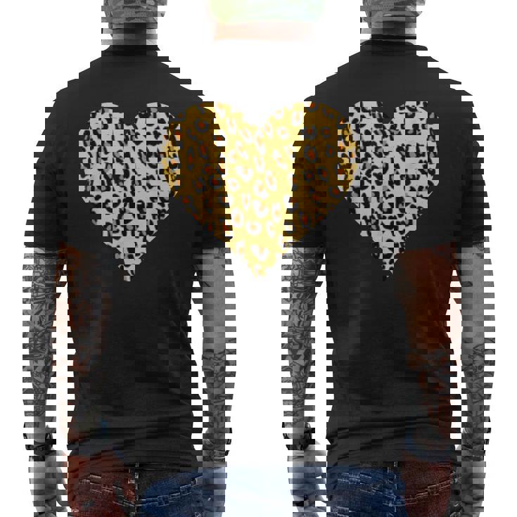 ヒョウ柄ハートデザイン ヒョウ柄 メンズTシャツ バックプリント
