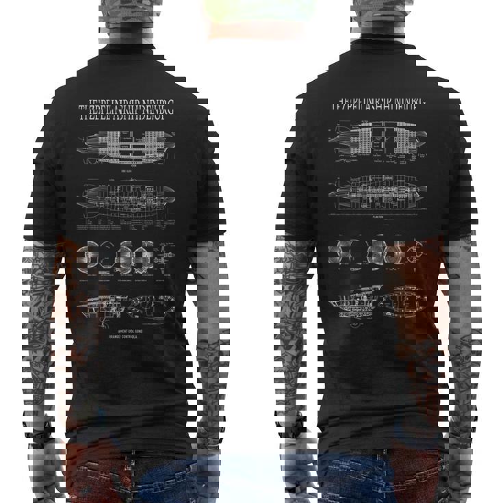 ヒンデンブルク ドイツ ツェッペリン飛行船の設計図 メンズTシャツ バックプリント