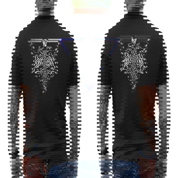 ビザンチンイーグル 東方正教会 クリスチャン 信仰 バイオレット メンズTシャツ バックプリント