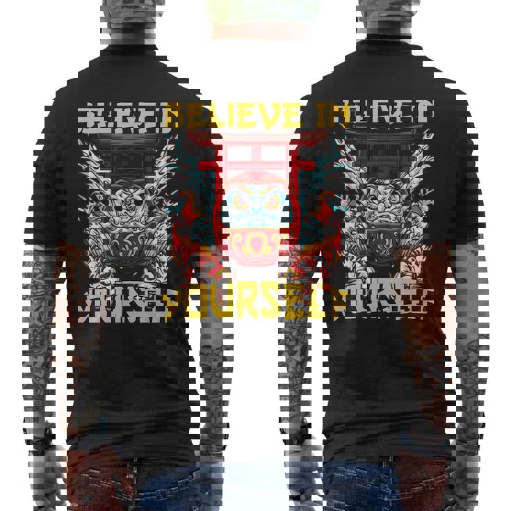 ビリーブインユアセルフ 鯉のぼりだるま メンズTシャツ バックプリント