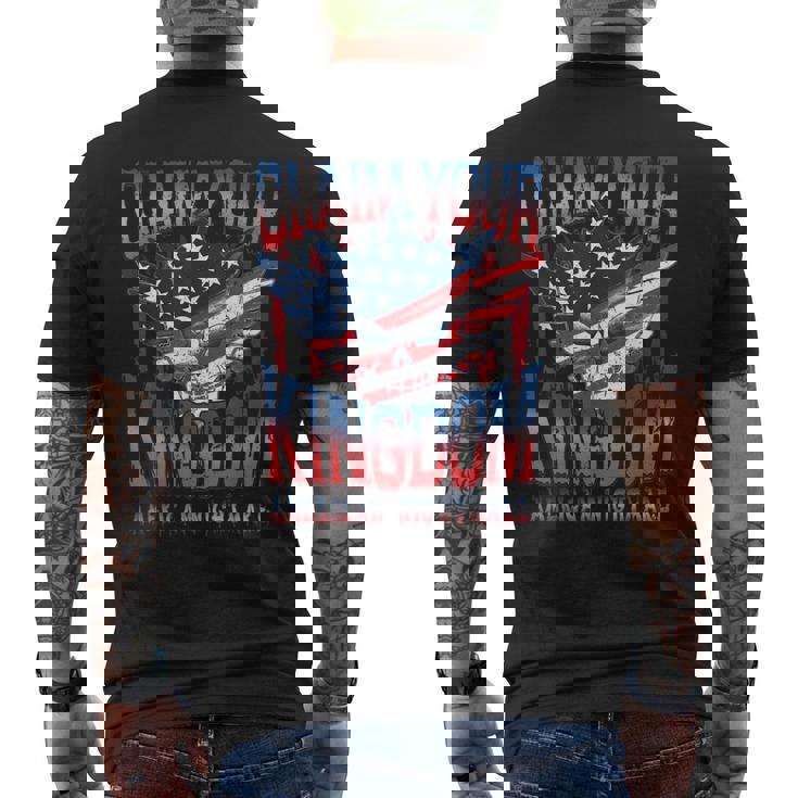 ビンテージアメリカ国旗ドリームクレームユアキングダムの悪夢 メンズTシャツ バックプリント