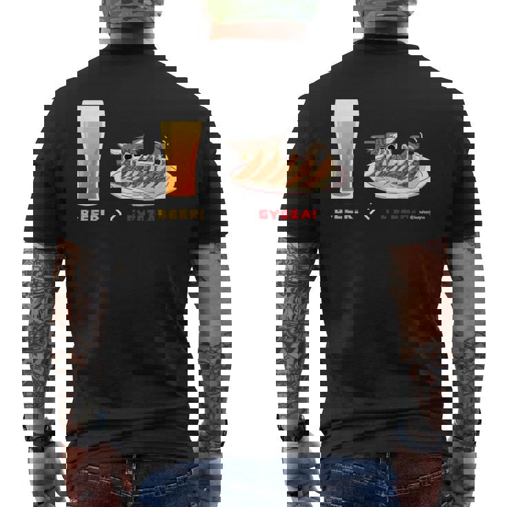 ビールとぎょうざとねこ ビール 餃子 猫 メンズTシャツ バックプリント