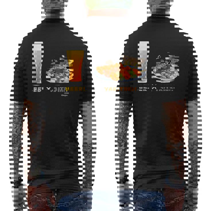 ビールとやきとりとねこ ビール 焼き鳥 猫 メンズTシャツ バックプリント