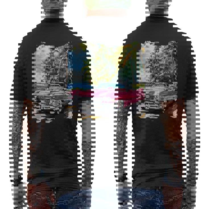 ピンク キャデラック ルックイン ビンテージビークル メンズTシャツ バックプリント