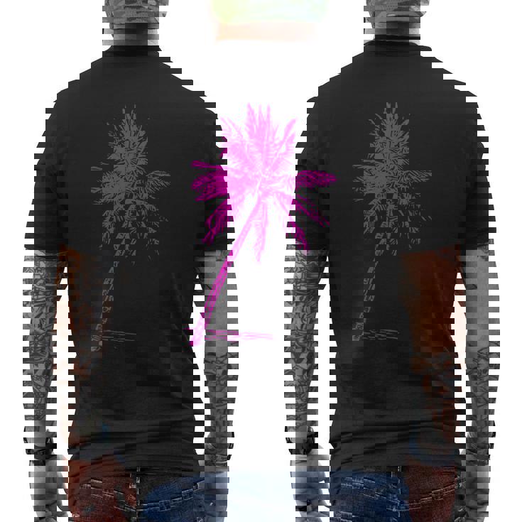 ピンクパームビーチウェア サーフィンレトロ パームツリー メンズTシャツ バックプリント