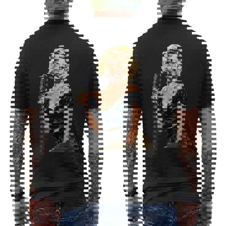 ピンナップガール ビンテージマイク 歌う オールドスクール メンズTシャツ バックプリント