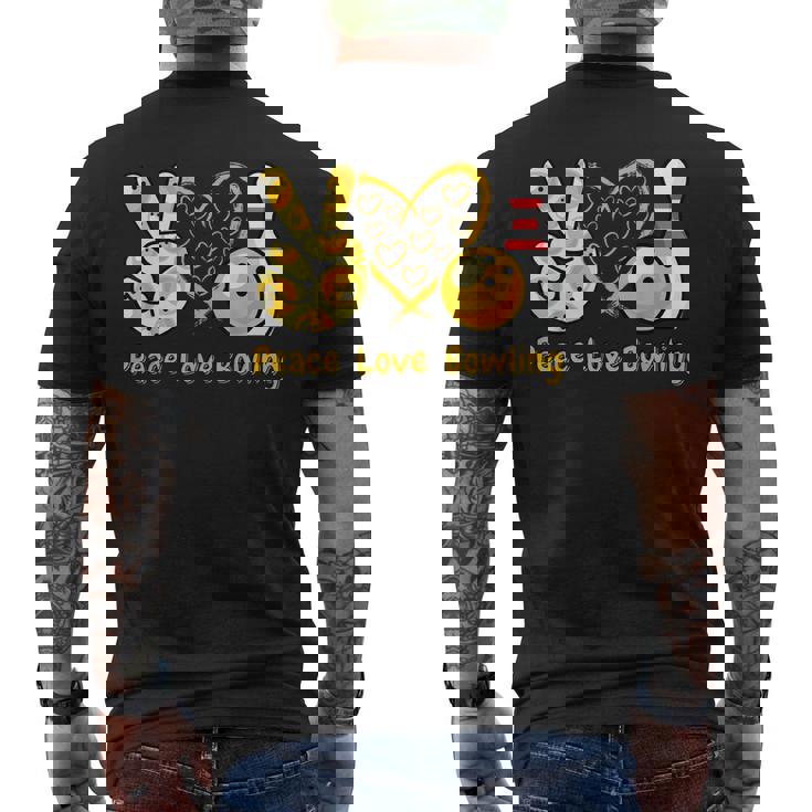 ピース・ラブ・ボウリング メンズTシャツ バックプリント