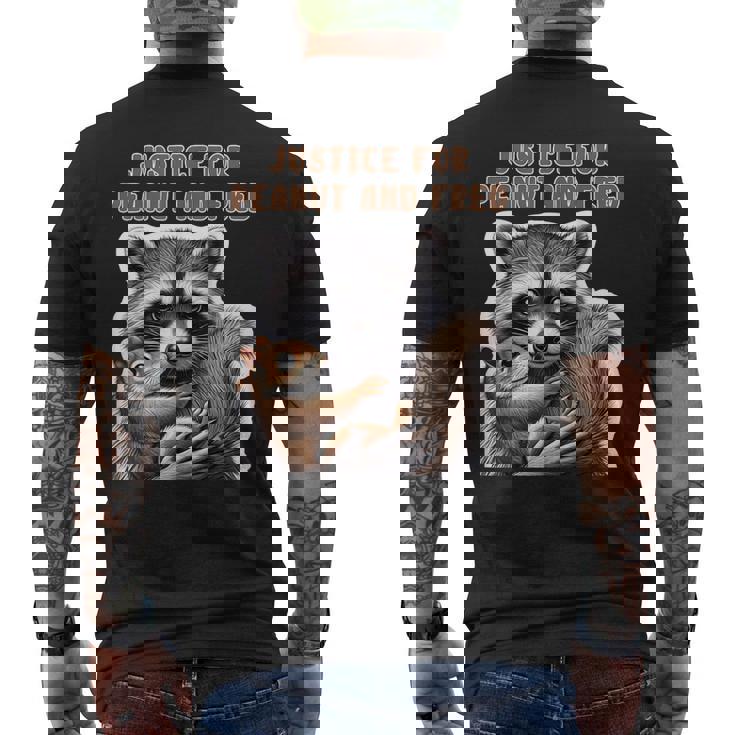 ピーナッツとフレッドの正義 ピーナッツリス フレッドアライグマ メンズTシャツ バックプリント