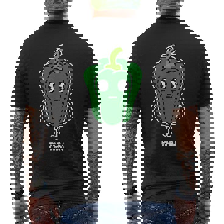 ピーマン 顔 イラスト かわいい おもしろ 面白い 簡単 シンプル ゆるい 野菜 メンズTシャツ バックプリント