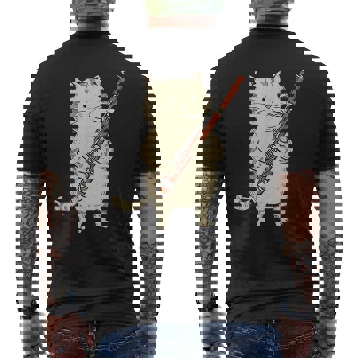 ファゴット猫ミュージシャン レトロ キュート バンド オーケストラ メンズTシャツ バックプリント