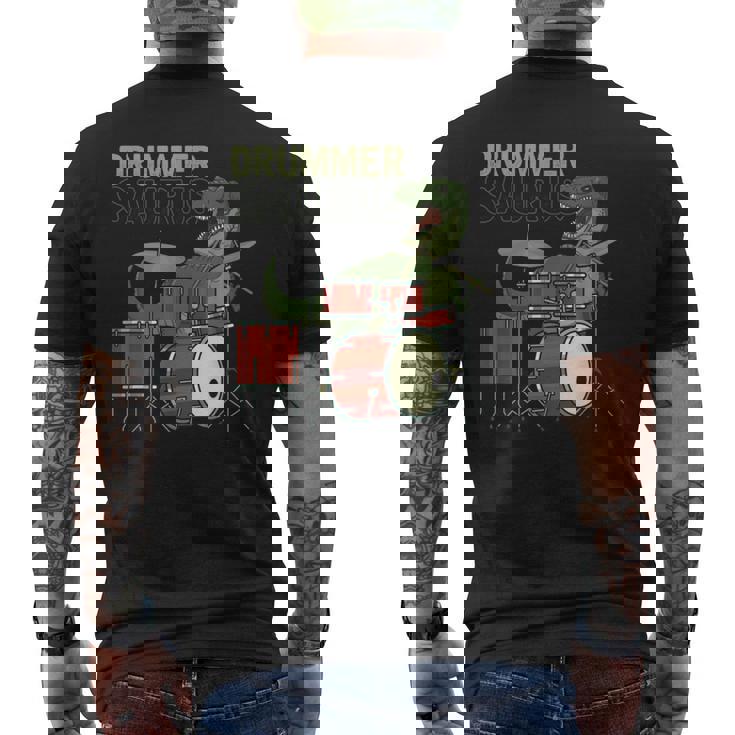 ファニー ドラマーサウルス T レックス 恐竜ドラマー ギフト 恐竜ドラム メンズTシャツ バックプリント