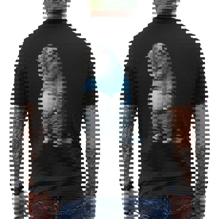 ファニー ファット 悲しい猫 アートデザイン 太った子猫 猫好き メンズTシャツ バックプリント