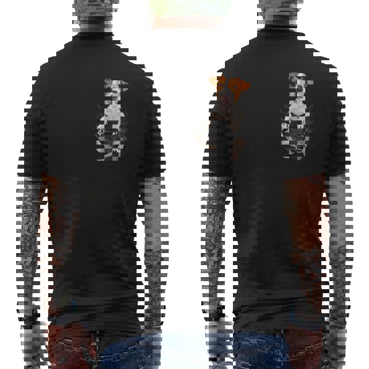 ファニージャックラッセルテリア ポケットに入った恋人向け メンズTシャツ バックプリント