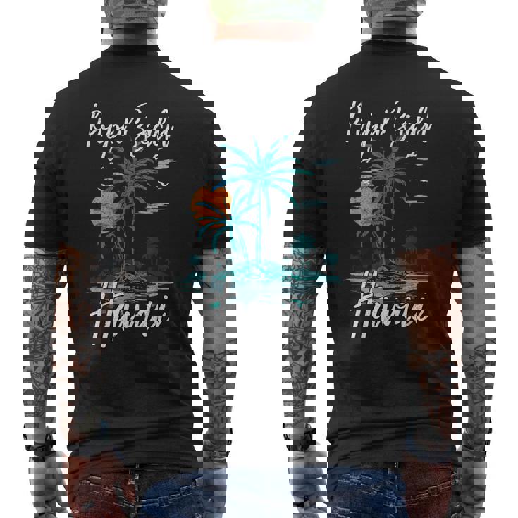 ファミリーバケーション レトロ サンセット ハワイ ポイプー ビーチ メンズTシャツ バックプリント