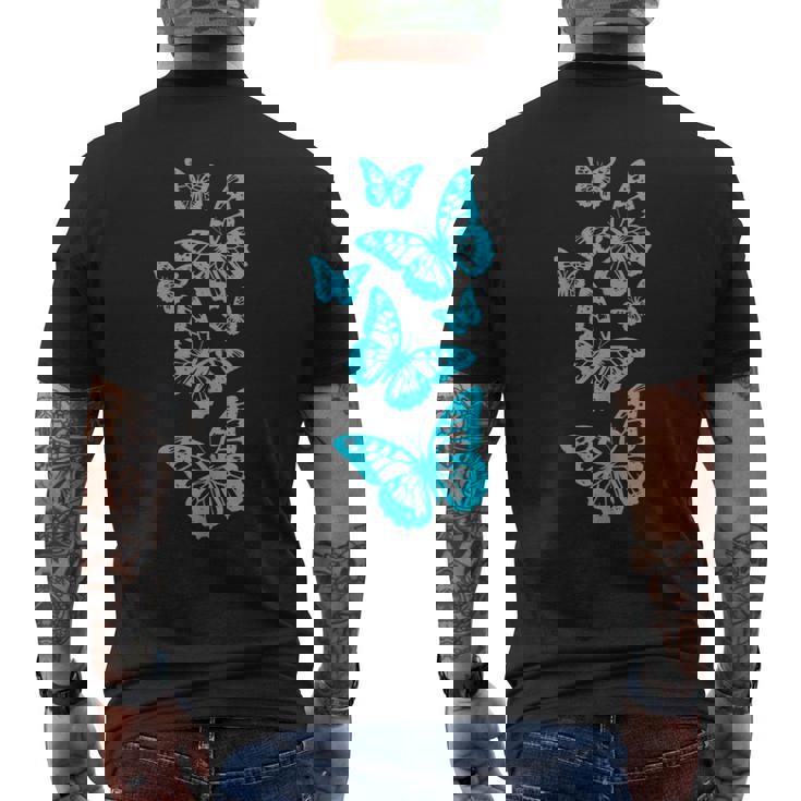 ファンタジー エレガント 蝶 ブルー ブラック シェイプ マニア メンズTシャツ バックプリント