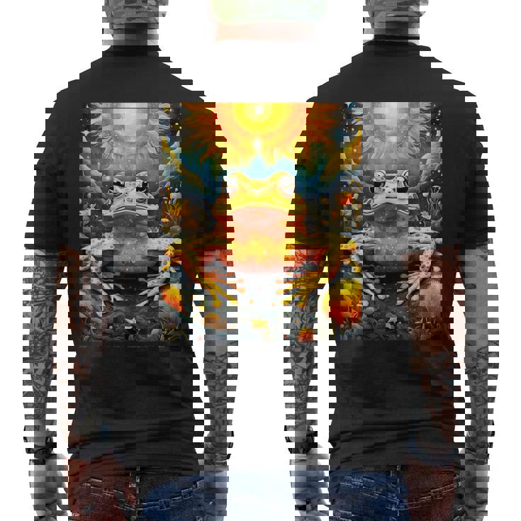 ファンタジー キュート イエロー カエルの太陽 メンズTシャツ バックプリント