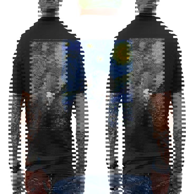 ファン・ゴッホの星月夜鳩のミームペインティング メンズTシャツ バックプリント