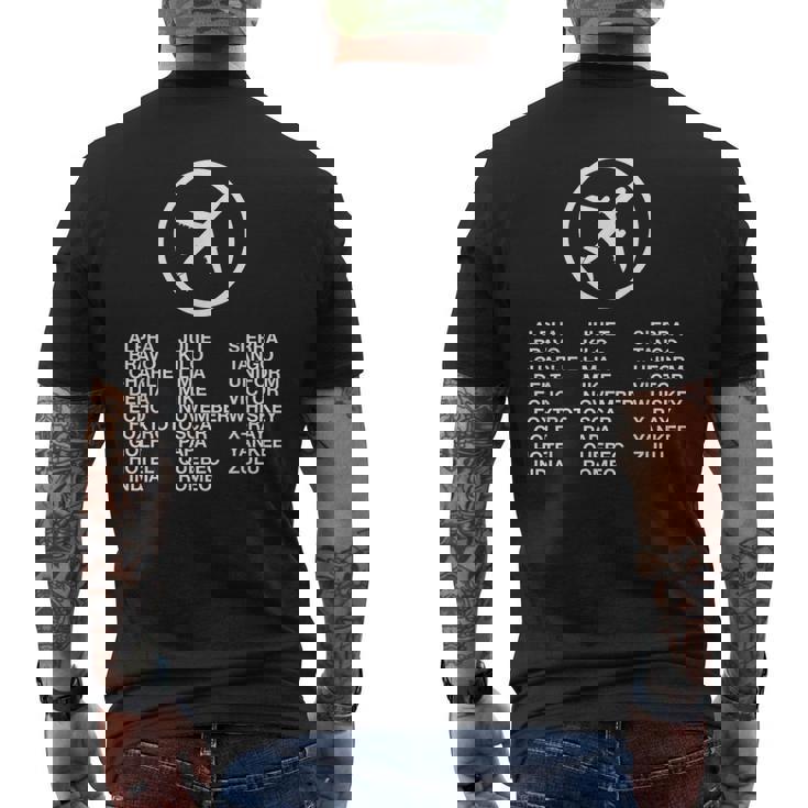 フォネティックコード飛行機パイロット メンズTシャツ バックプリント