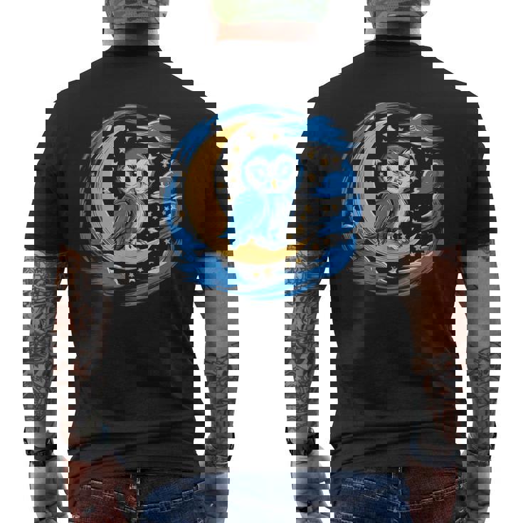 フクロウ 月 夜 星 メンズTシャツ バックプリント