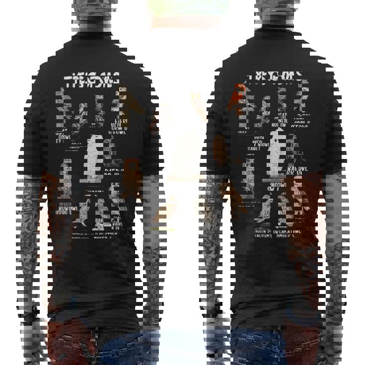 フクロウの種類 教育コレクション かわいいフクロウ愛好家 面白い メンズTシャツ バックプリント