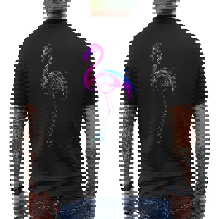 フラミンゴ好き カラフル クール スタイリッシュ メンズTシャツ バックプリント