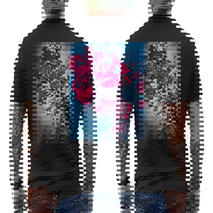 フラワー スカル フローラル シュガー ダーク アート グランジ エステティック ホラー メンズTシャツ バックプリント