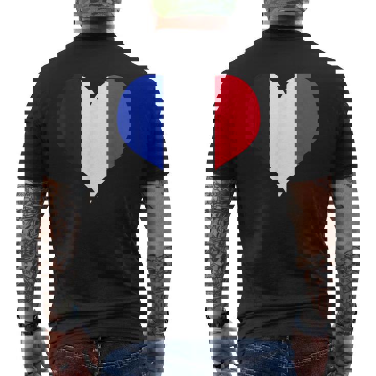 フランス国旗ラブハートフランス国旗 メンズTシャツ バックプリント
