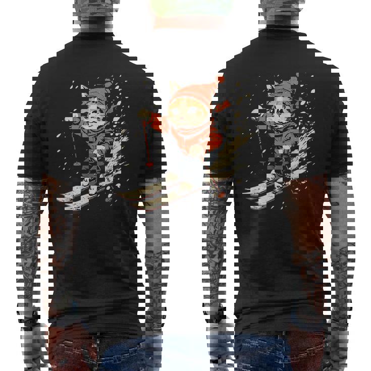 フリースタイルスキーヤー猫 フリースタイルスキー メンズTシャツ バックプリント