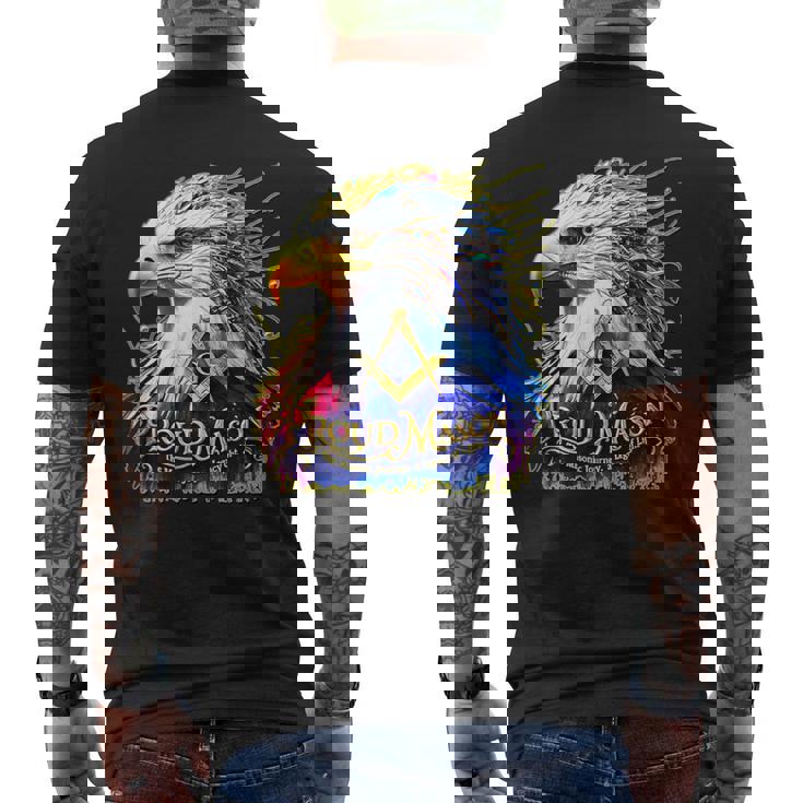 フリーメイソンs&C「マイティカラーイーグル」と書かれたフリーメイソンのシンボル。 メンズTシャツ バックプリント