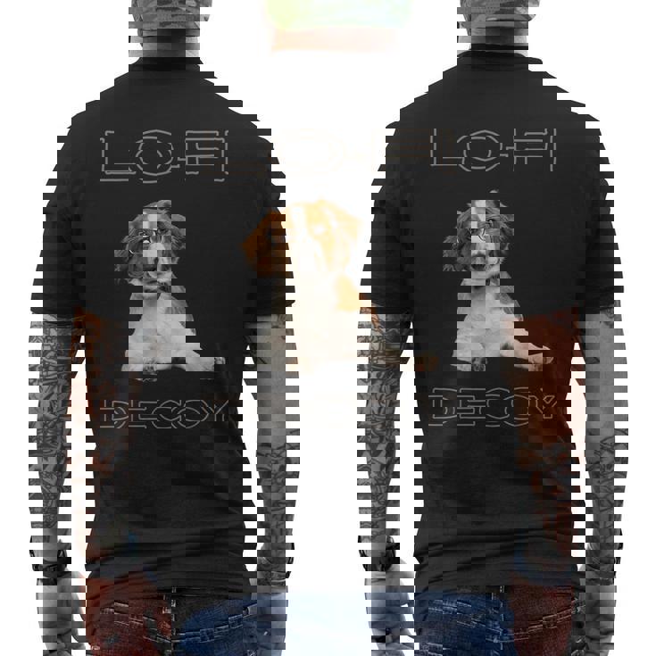 フルカラー インテリデコピン 眼鏡犬 Lo-Fi ヒップホップ 音楽愛好家 犬好き メンズTシャツ バックプリント