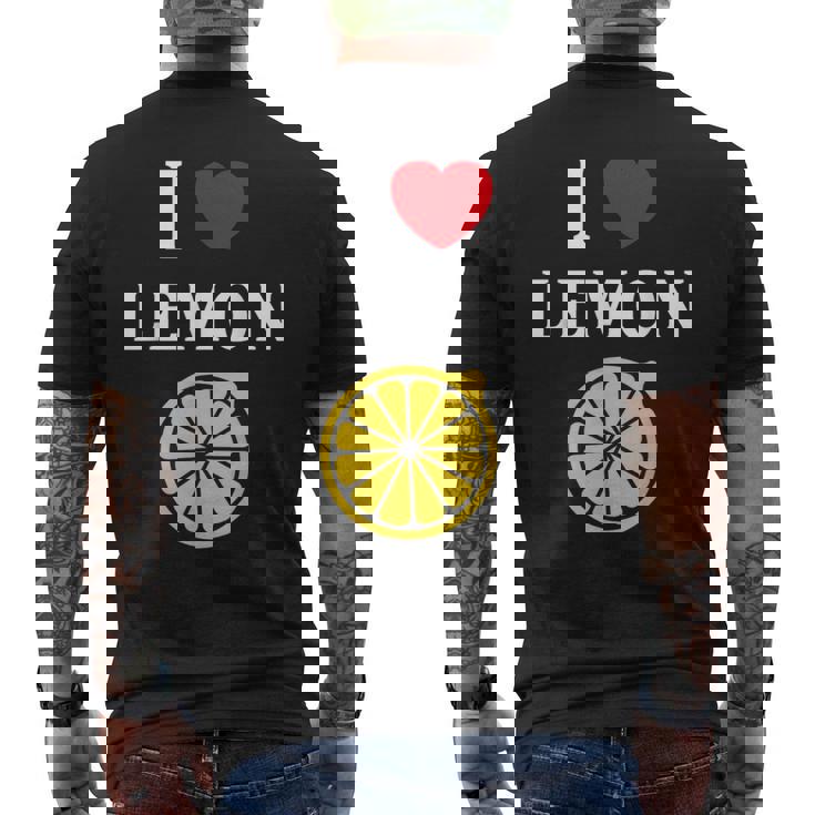 フルーツ レモン 面白いユーモア かわいい シンプル 小さなレモン I Love Lemon メンズTシャツ バックプリント