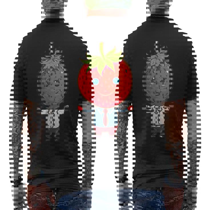 フルーツやネクタイ好きのための従業員ストロベリーアウトフィット メンズTシャツ バックプリント