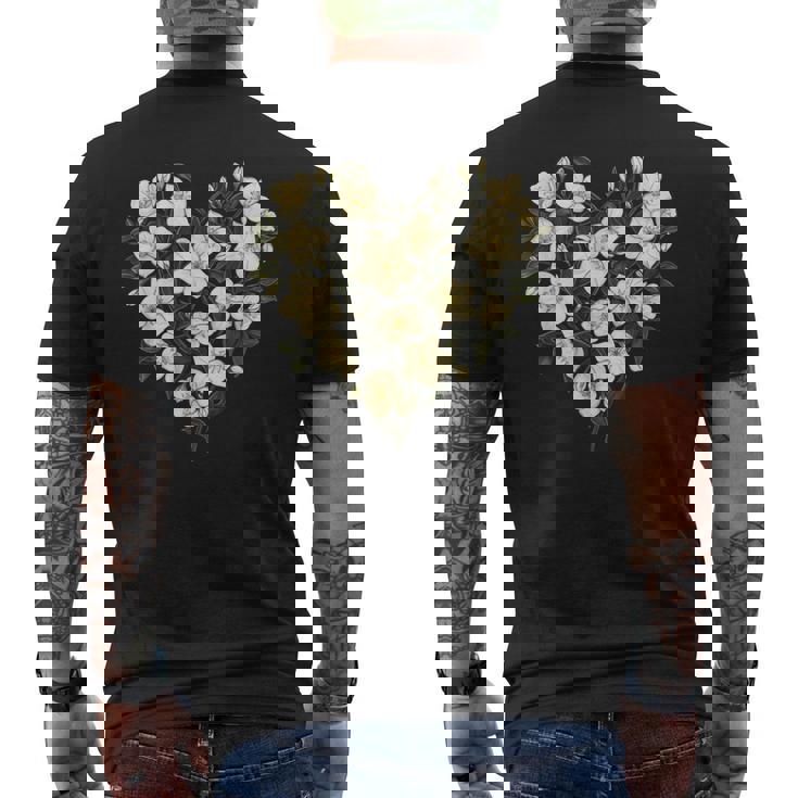 フローラル ジャスミン フラワーガール ハート バレンタインデー 植物 ママ メンズTシャツ バックプリント