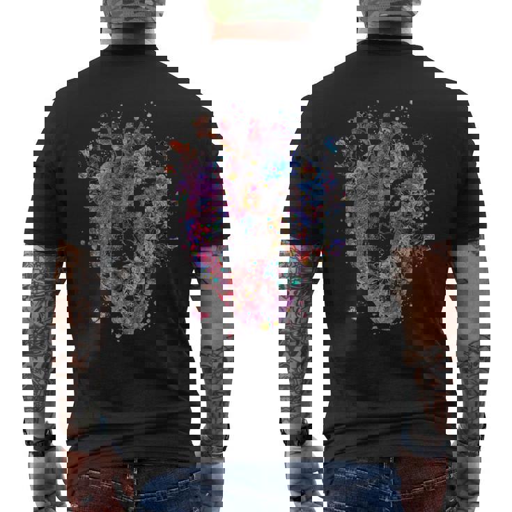 フローラル解剖学的人間の心臓グラフィック心臓専門医ギフト メンズTシャツ バックプリント