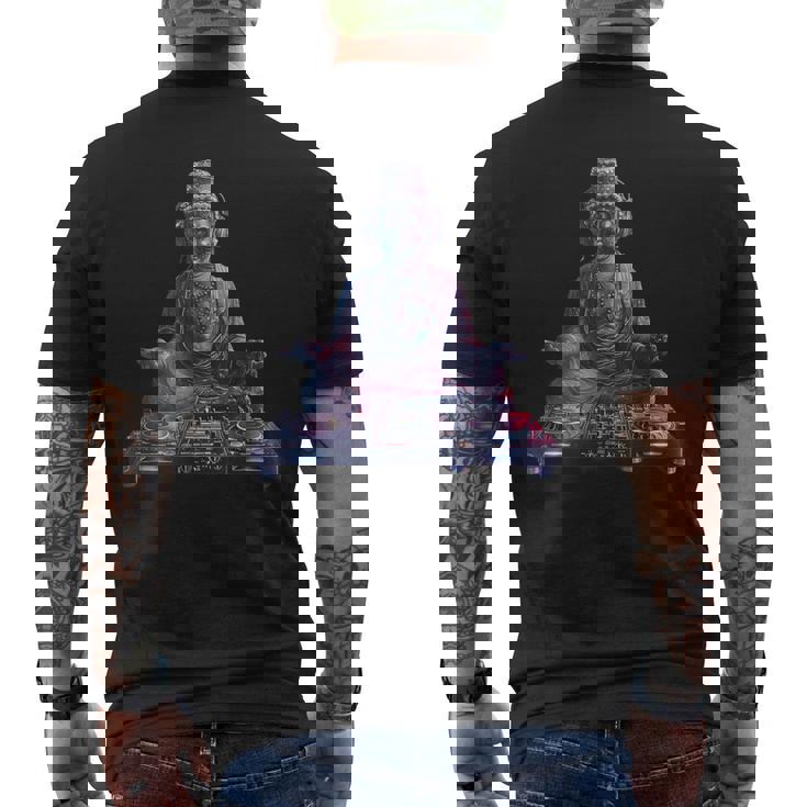 ブッダ Dj 瞑想 ダンス クラブ ハウス ターンテーブル Dj ブッダ メンズTシャツ バックプリント
