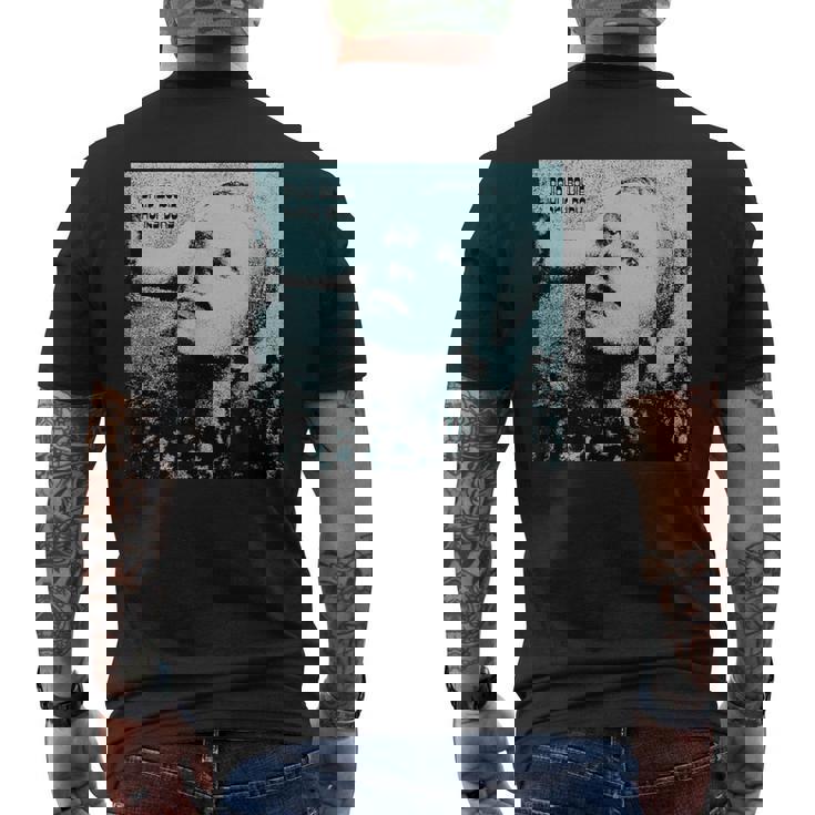 ブライアン・ウォードによるデヴィッド・ボウイ ハンキードリー ブルー 写真 メンズTシャツ バックプリント