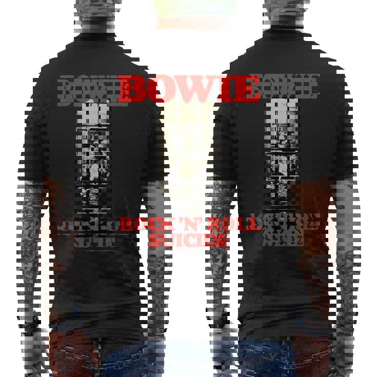 ブライアン・ウォードによるデヴィッド・ボウイ・ロックンロール自殺写真 メンズTシャツ バックプリント