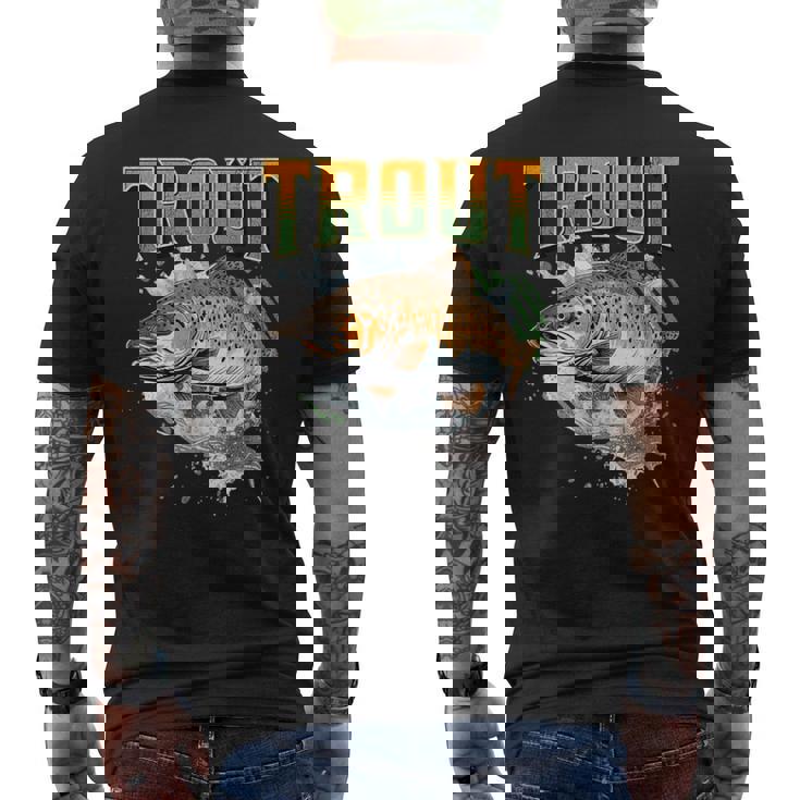 ブラウントラウト 釣り アウトドア 自然愛好家 淡水魚 メンズTシャツ バックプリント