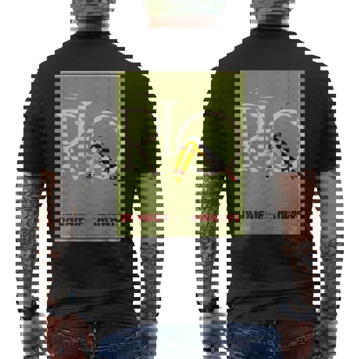 ブラジルオオハシ航空ヴィンテージ旅行ポスターリオデジャネイロ メンズTシャツ バックプリント