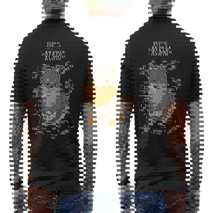 ブラック&タン ポメラニアン 犬の解剖学 面白い かわいい ペット ポンポン ママ メンズTシャツ バックプリント