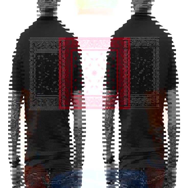 メンズ ブラックレッドバンダナプリントtシャツ ペイズリー柄 レッドラグ メンズTシャツ バックプリント