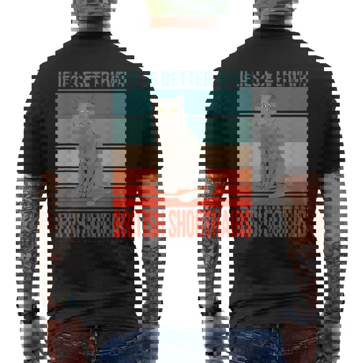 ブリティッシュショートヘア ライフ・イズ・ベター 子猫猫の飼い主 ブリティッシュショートヘア メンズTシャツ バックプリント